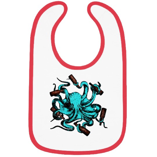 Octopus Pet Angry Blue Octopus Holding Glass Bottles Funky Beer Drinking Bibs