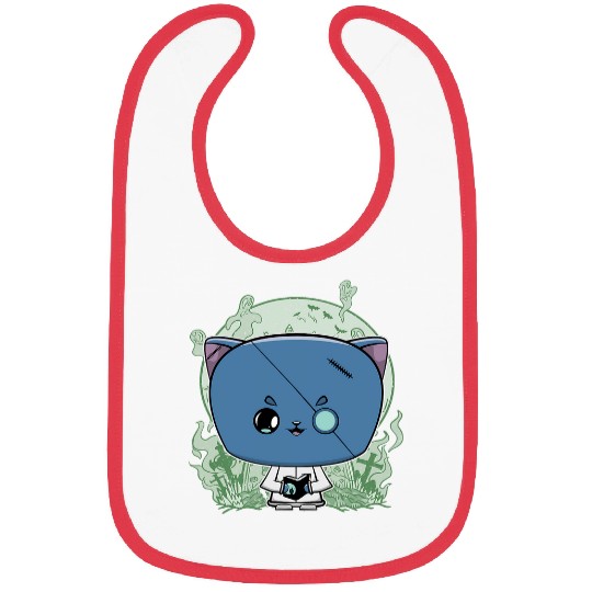 Book Fun Black Cat Scientist With Magic Book For Horror Fans Bibs