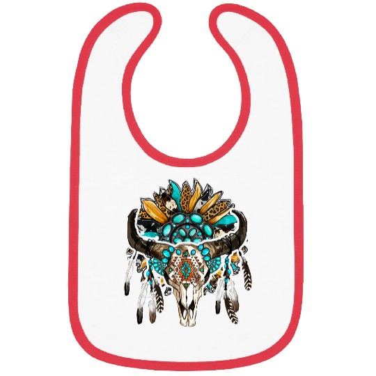 Cow Pet Western Boho Sunflowers Turquoise Cow Bull Skull 16 Bibs