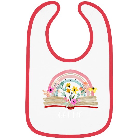 Book Fun Funny Bookworm Book Nerd Get Lit Book Flower Rainbow Reading Bibs