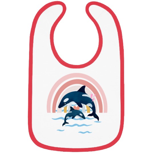 Whale Pet Killer Orca Whale Family Jumping Rainbow Funny 9 Bibs