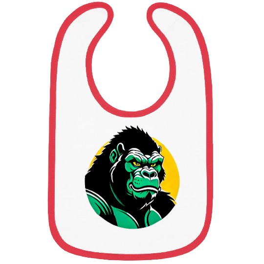 Gorilla Pet Smirking Green Gorilla Art Striking Line Art Prints Bibs