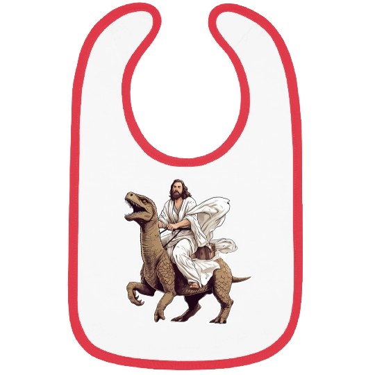 Dinosaur Pet Jesus Riding a Dinosaur Men Women Youth Bibs