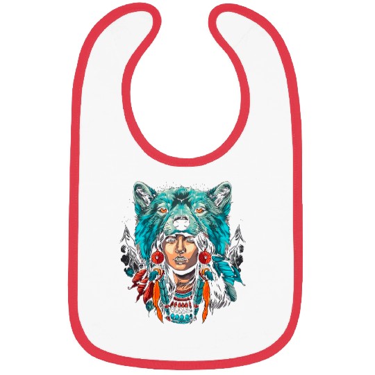 Coyote Mammal Woman wolfs Head Native American Warrior Tradition Bibs