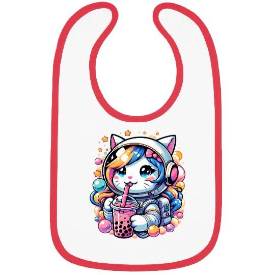 Anime Cute Astronaut Cat In Space Drinking Bubble Boba Tea Bibs