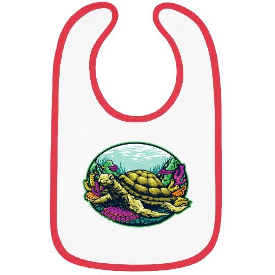 Turtle Pet Underwater Sea Turtle in Coral Reef Statement Graphic Tee Bibs