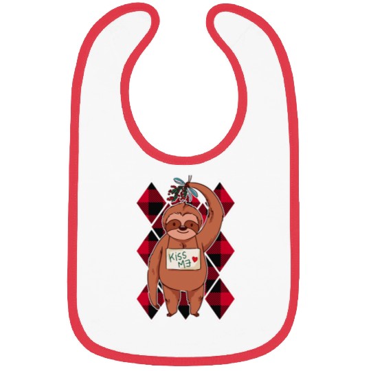 Sloth Pet Christmas Sloth mistletoe red plaid pattern Bibs