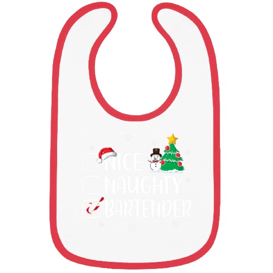 Bartender Job Naughty or Nice Bartender Funny Christmas Pajama Xmas Bibs