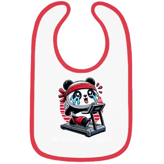 Panda Pet Exhausted Panda Running On Treadmill My Everything Hurts Bibs