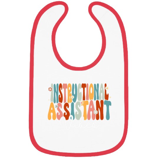 Instructional Assistant Vibes Retro Groovy Teacher Aide Crew Bibs