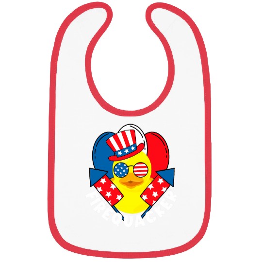 Duck Pet Firequacker Funny 4th of July Firecracker Kid Rubber Duck Bibs