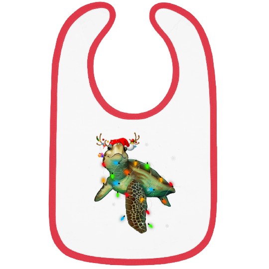 Turtle Pet christmas lights santa hat merry christmas 2 Bibs