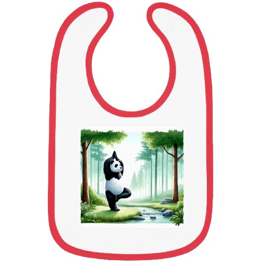 Panda Pet Practicing Yoga In A Forest Clearing Trees Stream Bibs