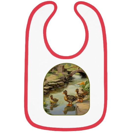 Duck Pet Frog Ducklings Cobblestone Bridge Pond Cottagecore Bibs