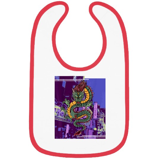 Dragon Pet Japanese Dragon Vaporwave 80s retro Bibs