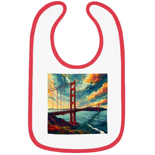 Golden Gate Bridge Sky Colorful Illustration Graphic Bibs