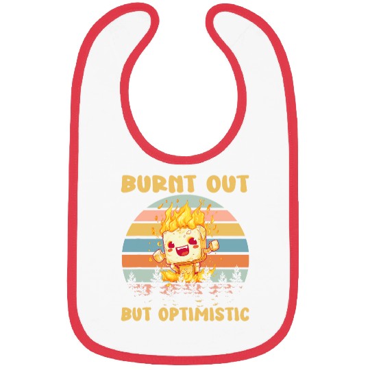 Burnt Out But Optimistic Funny Marshmallow Retro Camping Bibs