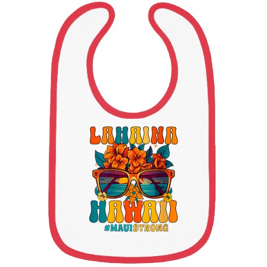 Groovy Retro Lahaina Pray For Maui Hawaii Strong Funny Bibs