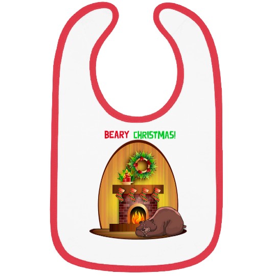 Bear Pet Beary Christmas Sleeping Bear with Fireplace Bibs