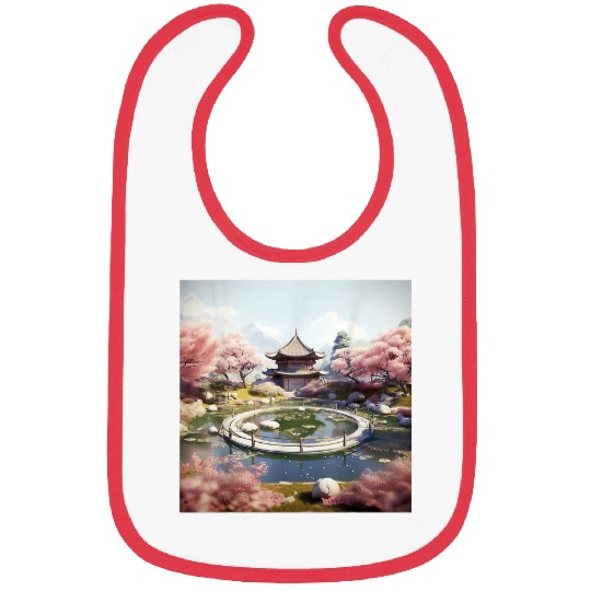 Circular Oasis Korean Serenity Amid Reflective Waters Bibs
