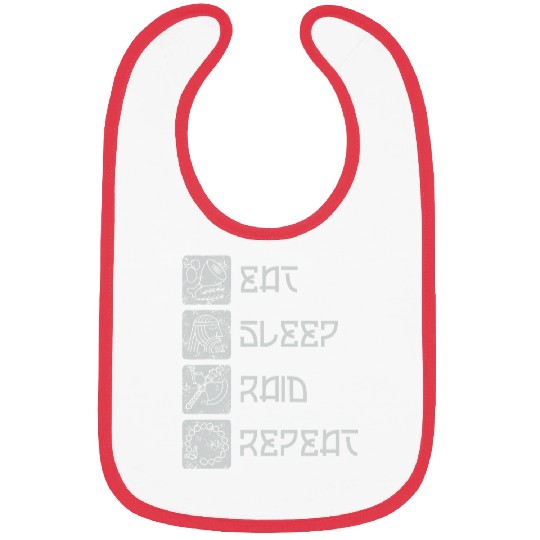 Eat Sleep Raid Repeat Funny Viking Gaming MMORPG RPG Lover Bibs