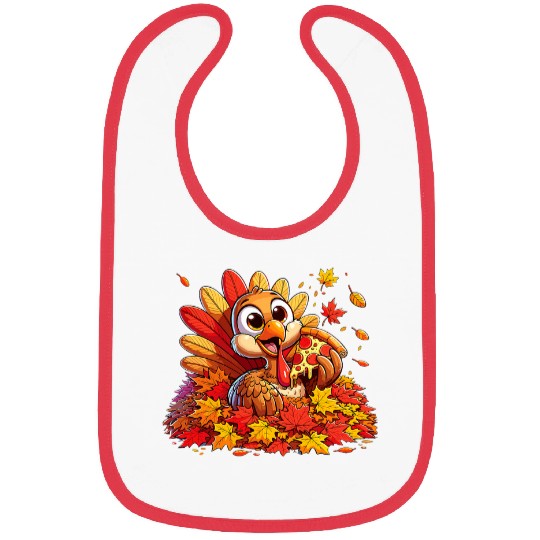 Colorful Fall Leaves Turkey Please Eat Pizza Thanksgiving Bibs