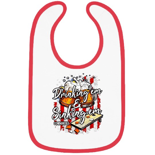 Beer Fun Drinking em and sinking em beer drinking cornhole 4th July Bibs