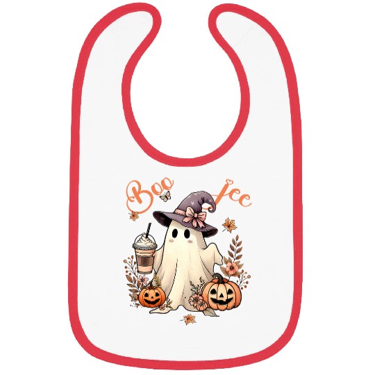 Coffee Fun Boo Jee ghosts Drinking Coffee Coquette Bow Halloween Women Bibs