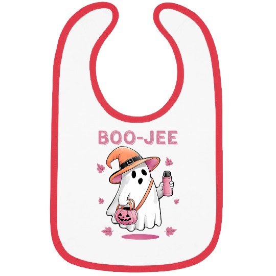 Coffee Fun Boo Jee ghosts Drinking Coffee Spooky Pink Funny Halloween Bibs