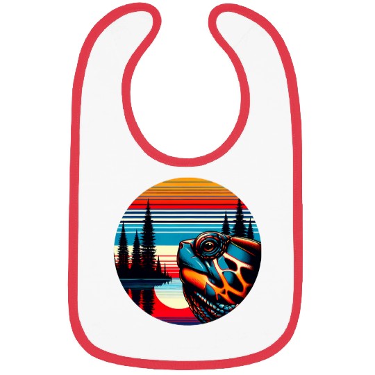 Turtle Pet Box Turtle Sunset Retro Style 80s 70s Bibs
