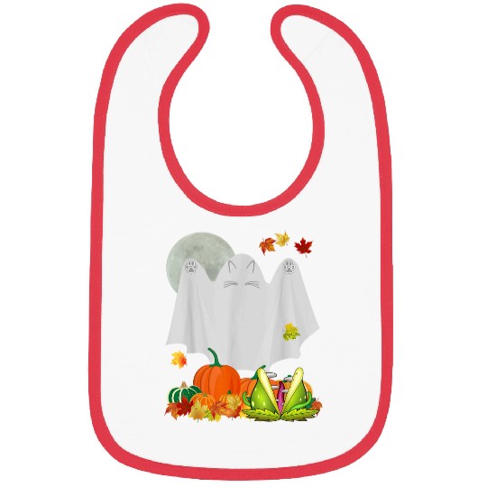 Full Moon Garden Fall Harvest Halloween Cute ghosts Kitty Cat Bibs