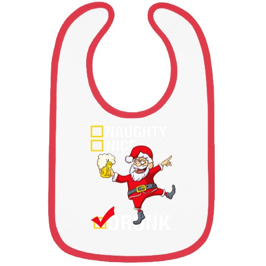 Beer Fun Drunk Santa with Beer Not Naughty or Nice Christmas Bibs