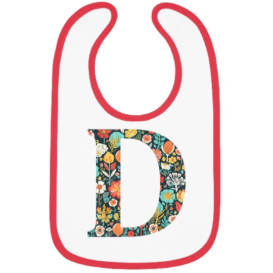 initial monogram floral letter D colorful Garden flowers Bibs