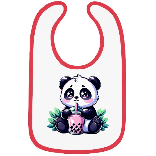 Panda Pet Kawaii Cute Anime Panda Drinking Bubble Boba Tea Panda Bibs