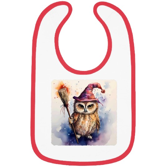 Owl Pet With A Wizard Hat And Wand Magic Fantasy Spell Bibs