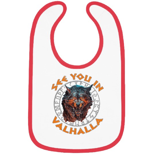 Norse Viking Mythology wolfs See You In Valhalla Viking Bibs