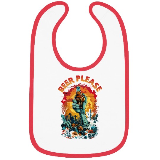 Beer Fun Zombie Beer Please Graveyard Cemetery Zombie Hand Bibs