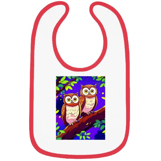 Owl Pet Couple on a Leafy Branch Bibs