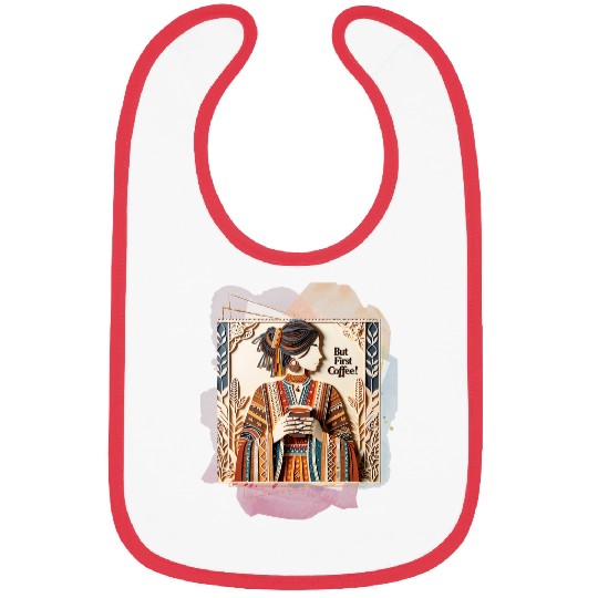 Coffee Fun But First Coffee Embroidered laser cut paper holding cup Bibs