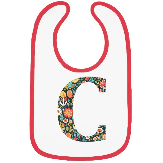 initial monogram floral letter C colorful Garden flowers Bibs