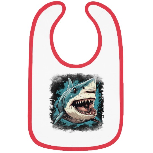 fierce great white shark large sharp teeth deep sea fishing Bibs