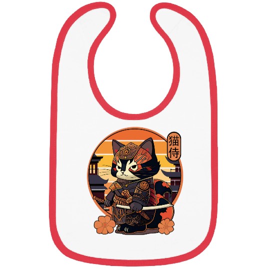 Japanese Samurai Cat Tattoo Kawaii Ninja Cat 26 Bibs