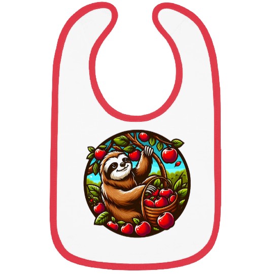 Sloth Pet Apple Picking Autumn Season Bibs