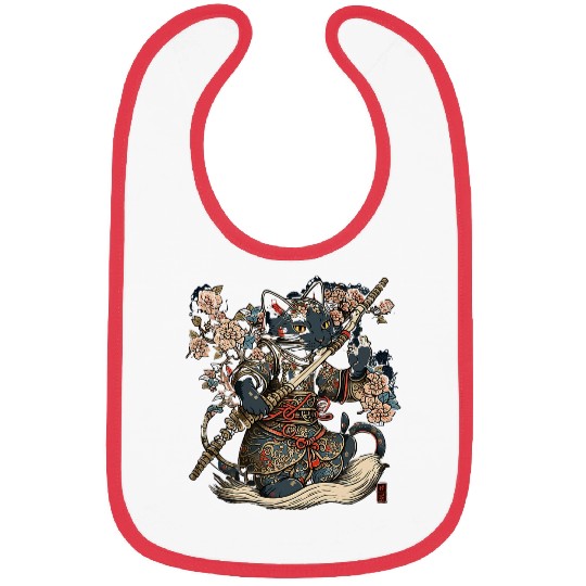 Japanese Samurai Cat Tattoo vintages Kawaii Ninja Bibs