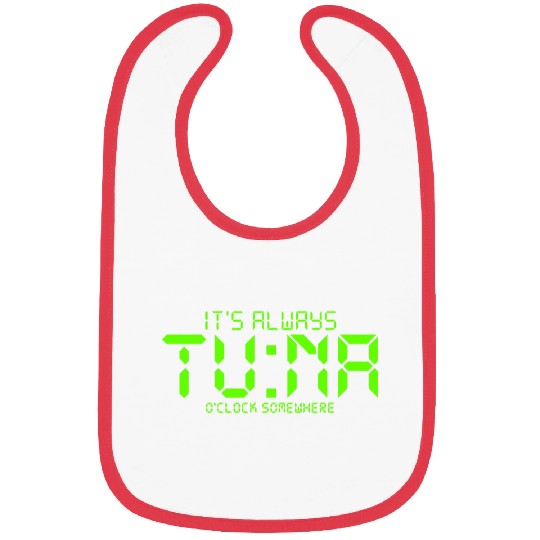Retro Pixel Tuna Clock Its Always Tuna OClock Somewhere Bibs