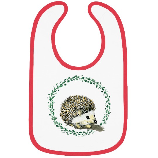 Hedgehog Pet cute with leaf wreath hand painted forest animals Bibs