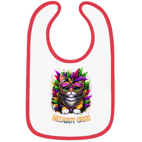 Meowdy Gras Cat Kitten Masquerade Mardi Gras Beads Bibs