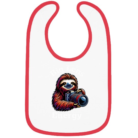 Sloth Pet Big Lens Energy Cute Sloth Holding A Camera Photography Bibs