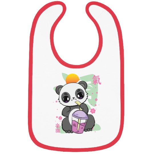Panda Pet Drinking Boba With Milk Tea Cherry Blossom Anime Bear Bibs