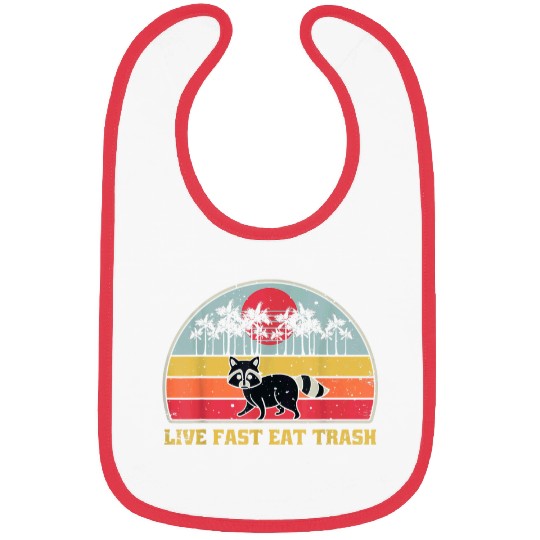 Raccoon Pet Live Fast Eat Trash Retro Palms 2 Bibs